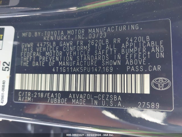 Toyota CAMRY SE 2023 4T1G11AK5PU147169 Image 9