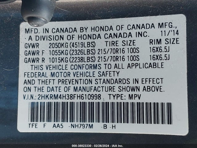 Honda CR-V LX 2015 2HKRM4H38FH610998 Image 9