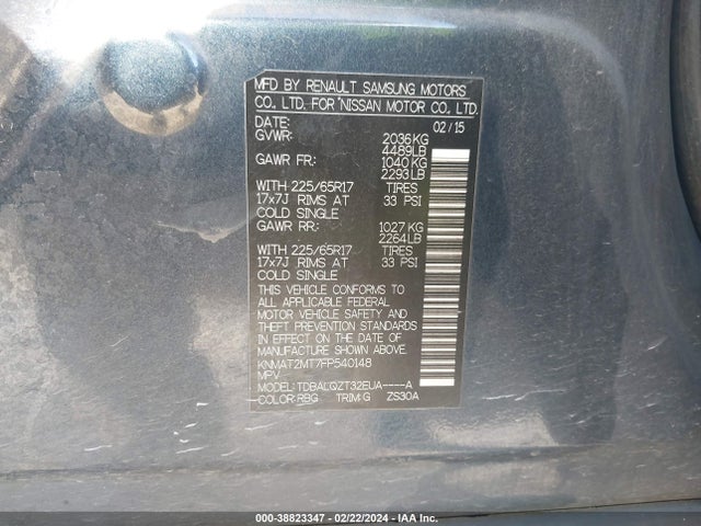 Nissan ROGUE SV 2015 KNMAT2MT7FP540148 Image 9