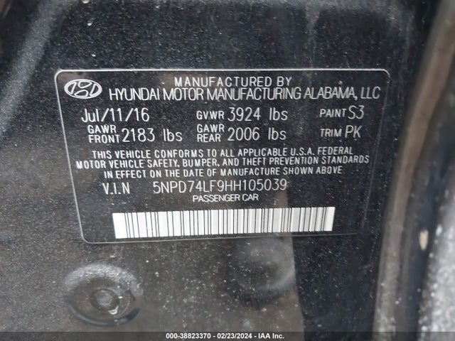 Hyundai ELANTRA SE 2017 5NPD74LF9HH105039 Image 9