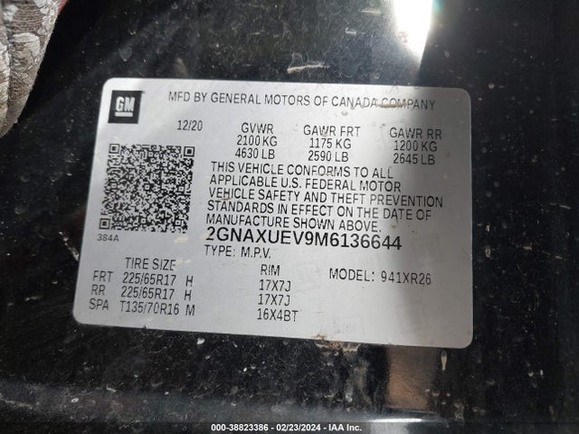 Chevrolet EQUINOX LT 2021 2GNAXUEV9M6136644 Image 9
