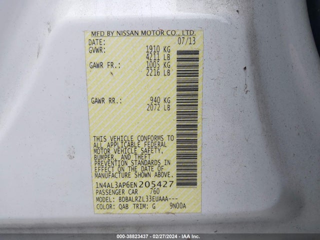 Nissan Altima 2.5 S 2014 1N4AL3AP6EN205427 Image 9