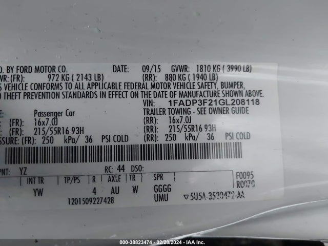 Ford FOCUS SE 2016 1FADP3F21GL208118 Image 9
