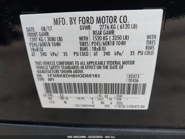 Ford EXPLORER XLT 2017 1FM5K8DH8HGD65183 Image 9