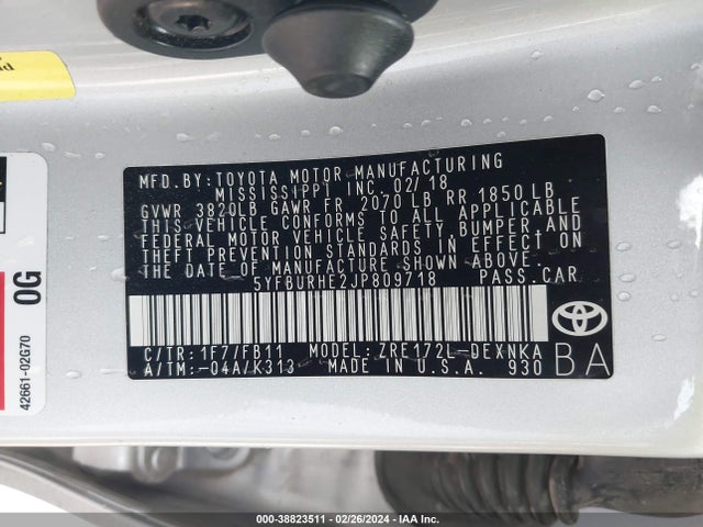 Toyota COROLLA LE 2018 5YFBURHE2JP809718 Image 9