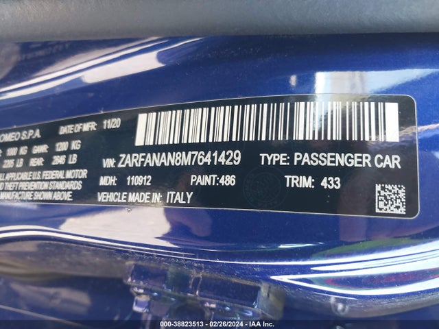 ZARFANAN8M7641429 Alfa Romeo Giulia Awd