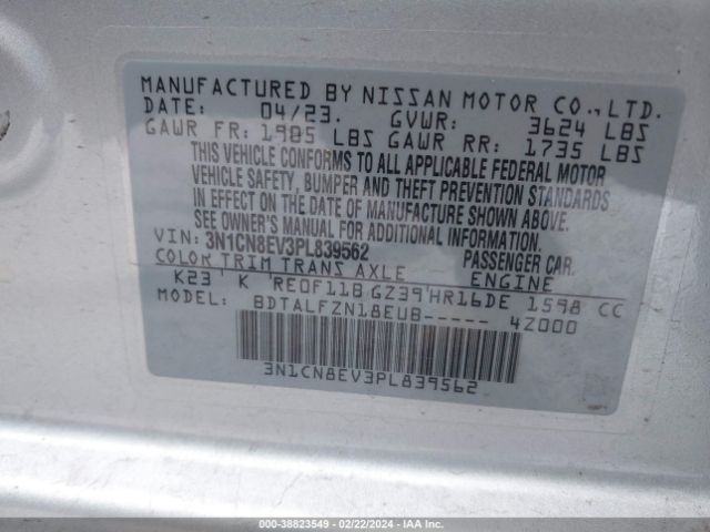 3N1CN8EV3PL839562 Nissan Versa 1.6 Sv Xtronic Cvt