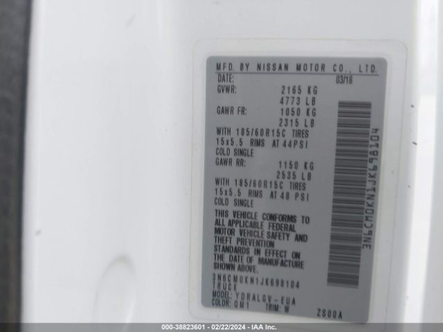 3N6CM0KN1JK698104 Nissan NV200 SV