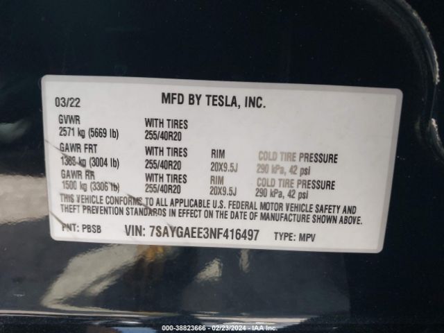 7SAYGAEE3NF416497 Tesla Model Y Long Range Dual Motor All-wheel Drive