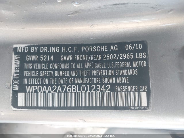 2011 PORSCHE PANAMERA WP0AA2A76BL012342 Photo 8