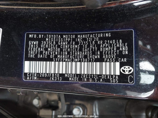 Toyota COROLLA LE 2021 5YFEPMAE3MP198717 Image 9