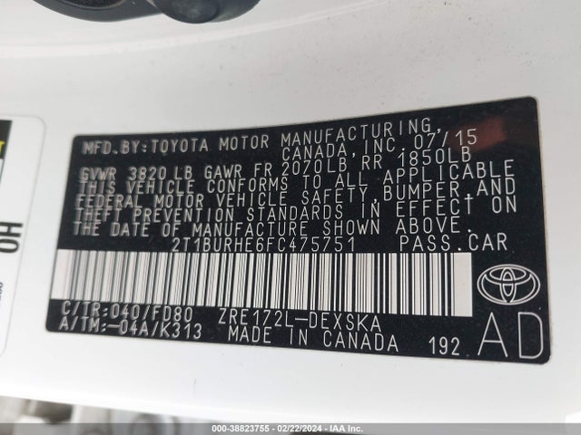 Toyota Corolla S Plus 2015 2T1BURHE6FC475751 Image 9