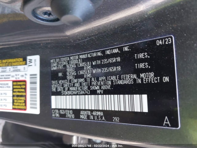 5TDKBRCH4PS584743 Toyota Highlander Hybrid Xle