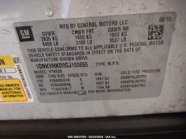 Chevrolet Traverse 2lt 2016 1GNKVHKD8GJ103655 Image 9