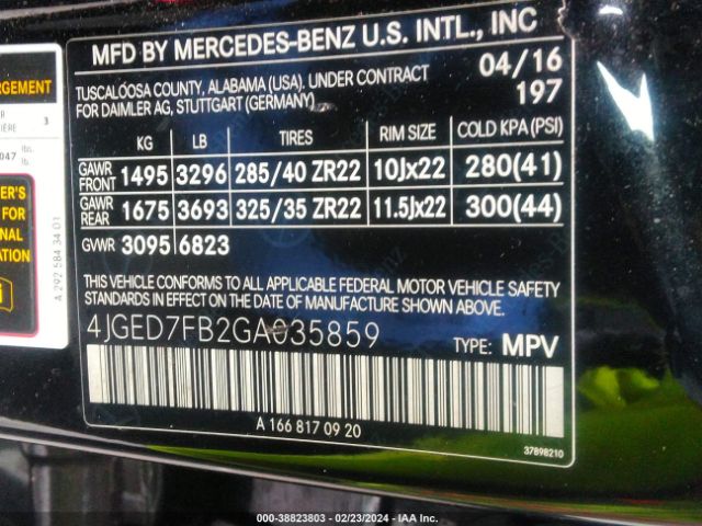 4JGED7FB2GA035859 Mercedes-Benz Amg Gle 63 Coupe S 4matic