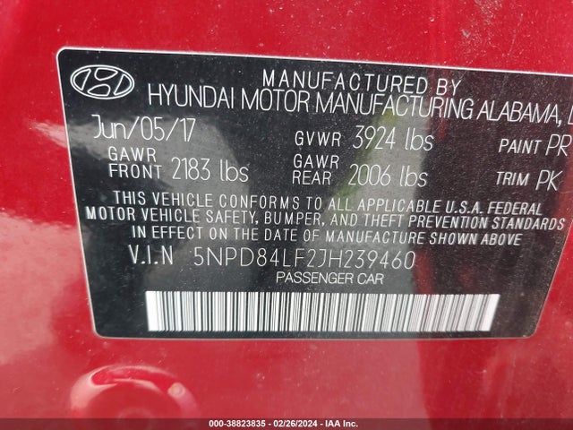 Hyundai ELANTRA SEL 2018 5NPD84LF2JH239460 Image 9