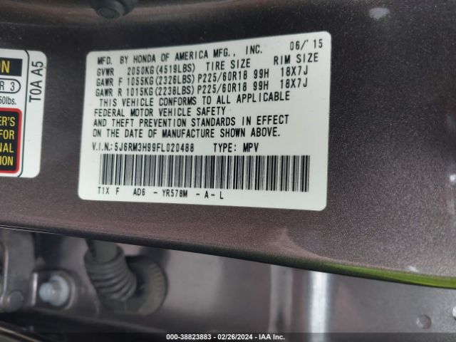 5J6RM3H99FL020488 Honda Cr-v Touring