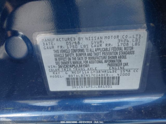 3N1CN7AP5JL881501 Nissan Versa 1.6 Sv