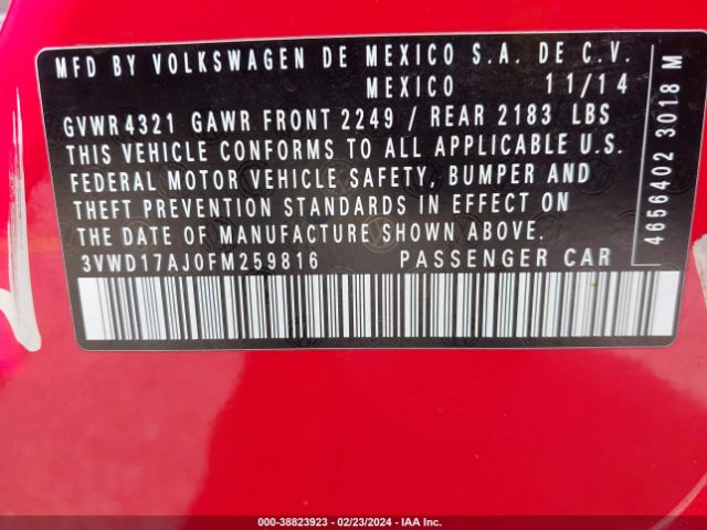 3VWD17AJ0FM259816 Volkswagen Jetta 1.8t Se