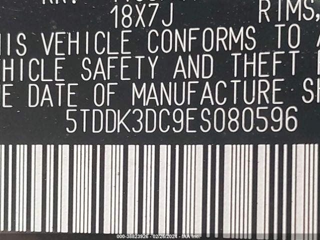 5TDDK3DC9ES080596 Toyota Sienna Xle 7 Passenger