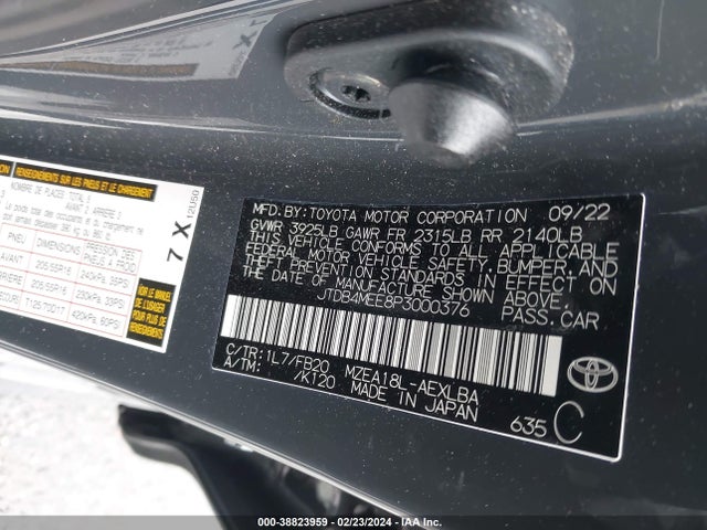 Toyota COROLLA LE 2023 JTDB4MEE8P3000376 Image 9