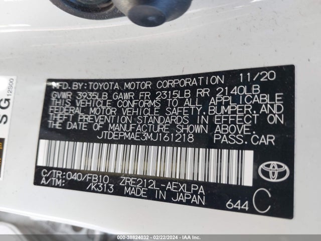 Toyota COROLLA LE 2021 JTDEPMAE3MJ161218 Image 9