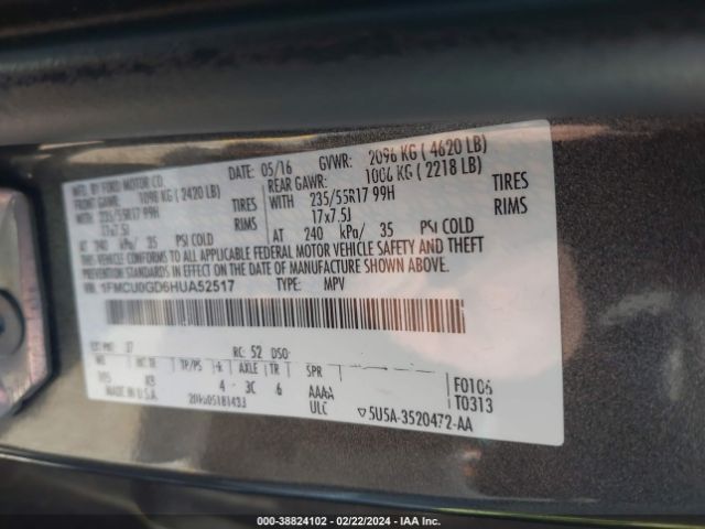 1FMCU0GD6HUA52517 Ford ESCAPE SE