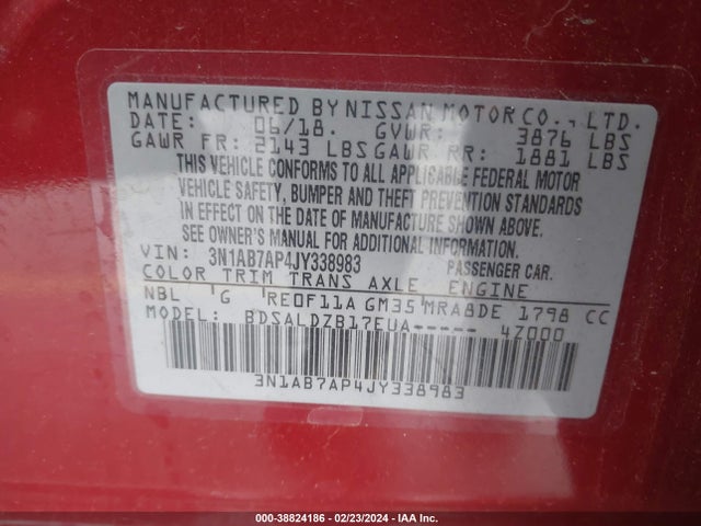 Nissan SENTRA SV 2018 3N1AB7AP4JY338983 Image 9