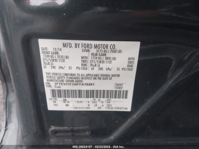 1FTEW1EG9FFA19281 Ford F-150 Platinum