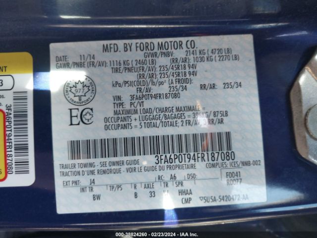3FA6P0T94FR187080 Ford FUSION SE