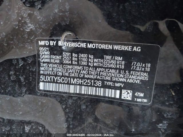 5UXTY5C01M9H25138 BMW X3 Xdrive30i