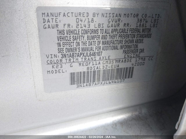 Nissan SENTRA SV 2018 3N1AB7APXJL646107 Image 9