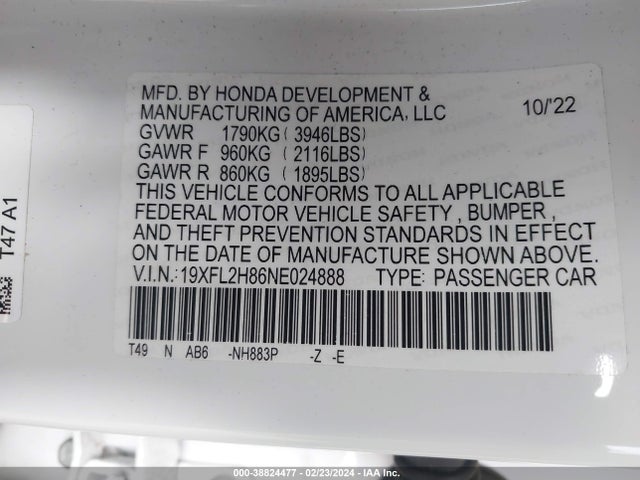 Honda Civic Sport 2022 19XFL2H86NE024888 Image 9