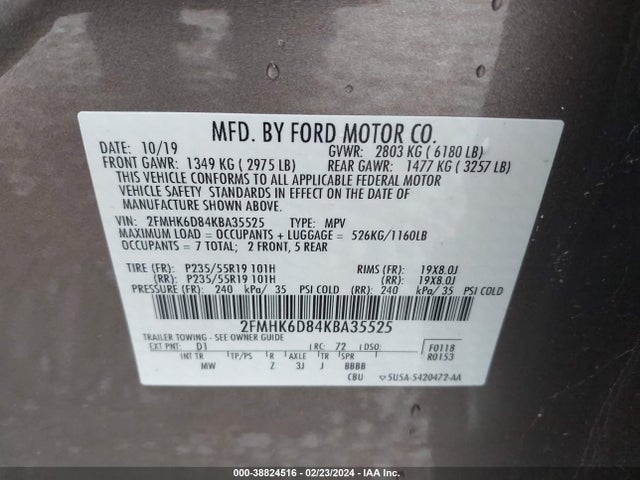 Ford Flex Limited 2019 2FMHK6D84KBA35525 Image 9
