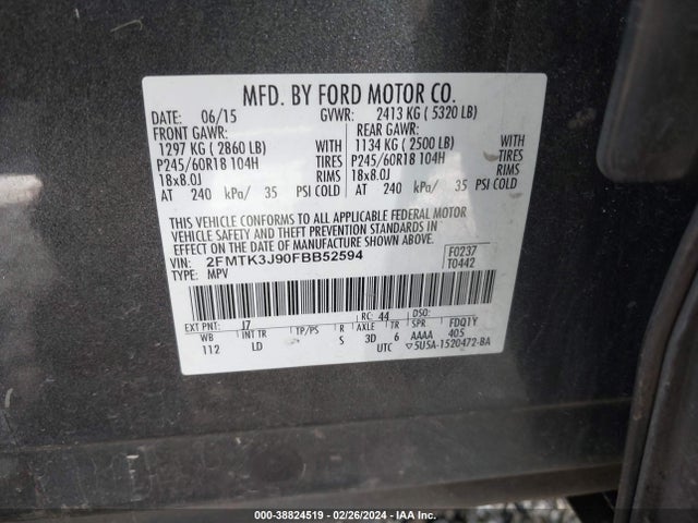 Ford EDGE SEL 2015 2FMTK3J90FBB52594 Image 9