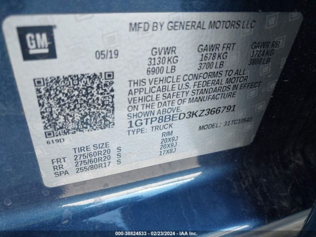 1GTP8BED3KZ366791 GMC Sierra 1500 Sle
