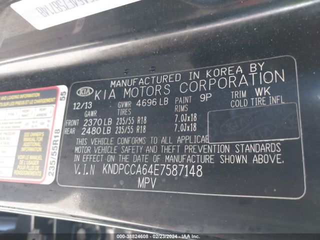 KNDPCCA64E7587148 KIA Sportage Sx
