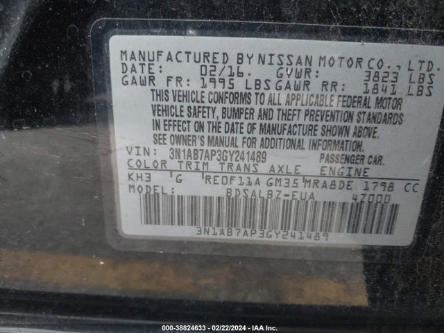 Nissan SENTRA S 2016 3N1AB7AP3GY241489 Image 9