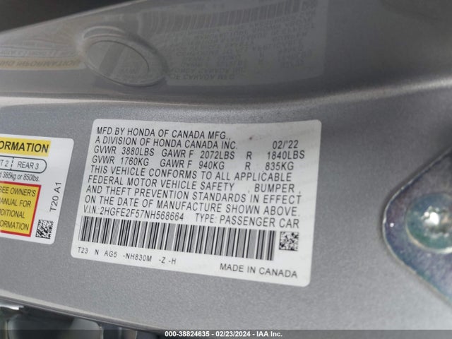 Honda Civic Sport 2022 2HGFE2F57NH568664 Image 9