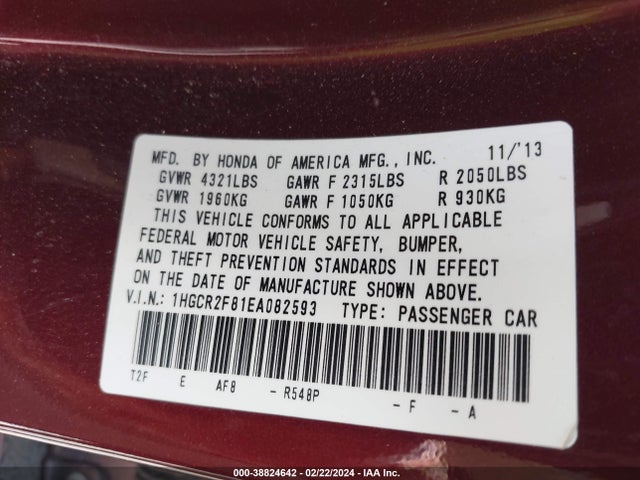 Honda Accord Ex-l 2014 1HGCR2F81EA082593 Image 9