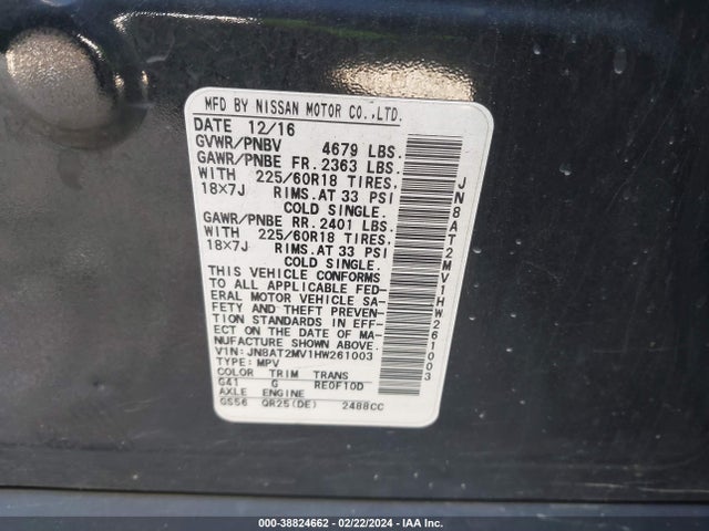 Nissan Rogue Sl 2017 JN8AT2MV1HW261003 Image 9
