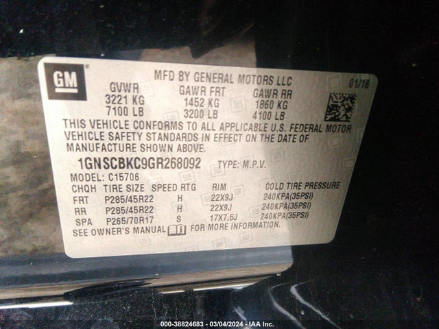 Chevrolet Tahoe Lt 2016 1GNSCBKC9GR268092 Image 9