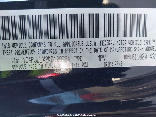 1C4PJLLX2KD108704 Jeep Cherokee Latitude Plus Fwd