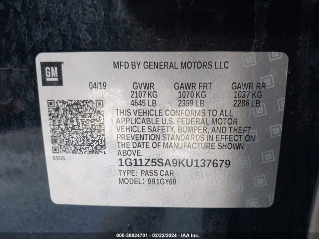 Chevrolet IMPALA LT 2019 1G11Z5SA9KU137679 Image 9
