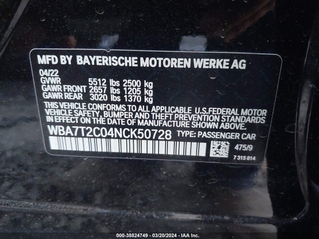 WBA7T2C04NCK50728 BMW 740 I