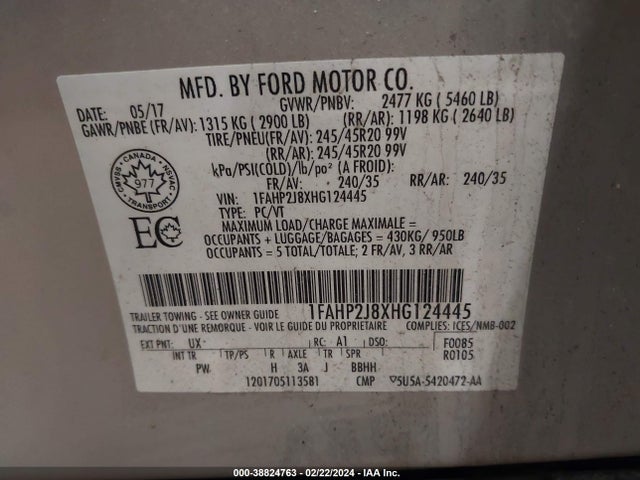 1FAHP2J8XHG124445 Ford Taurus Limited
