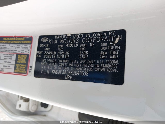 KIA SOUL + 2019 KNDJP3A5XK7643638 Image 9