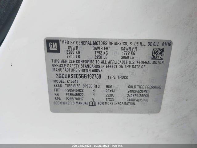 Chevrolet Silverado 1500 2lz 2016 3GCUKSEC5GG192760 Image 9