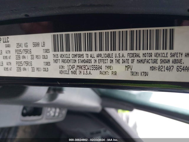 2012 JEEP LIBERTY SPORT VIN: 1C4PJMAK9CW155604