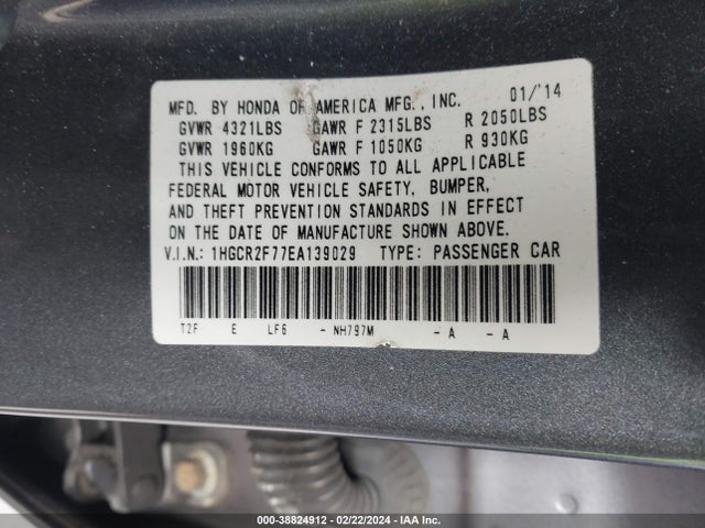 Honda ACCORD EX 2014 1HGCR2F77EA139029 Image 9